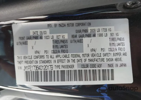 2004 Mazda Rx-8 6 Speed Manual из США, поврежденный, VIN JM1FE173640120179